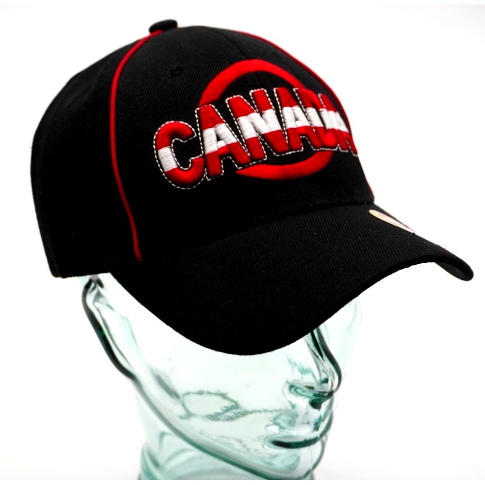 Canada Embroidered Baseball Cap Black Red One Size Fitted Parquet New